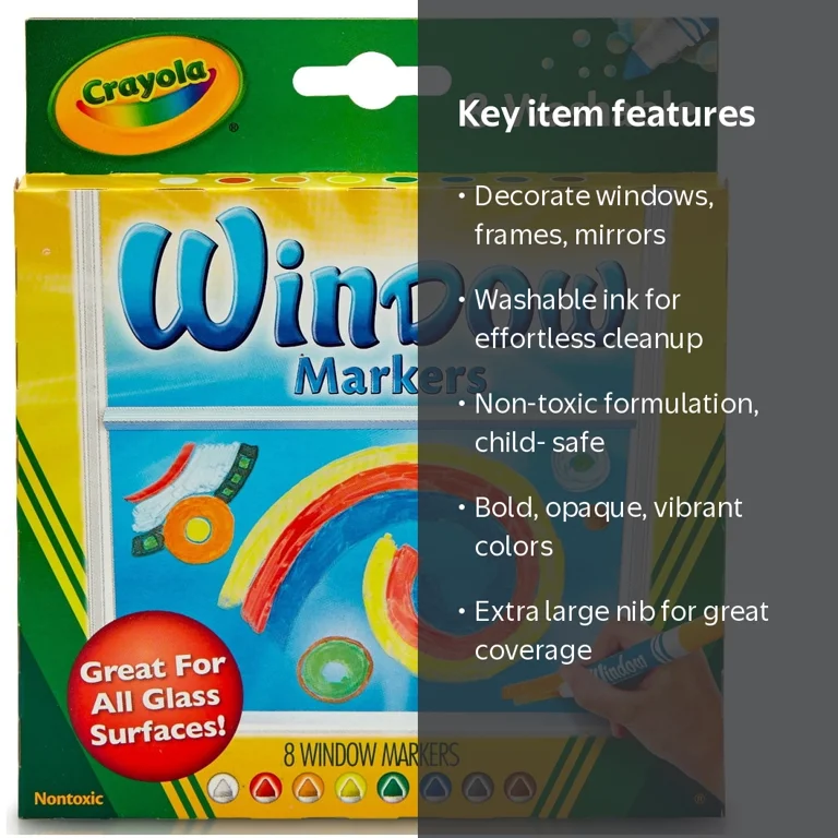Crayola, Washable Window Markers, 8-Count, Bright, Opaque