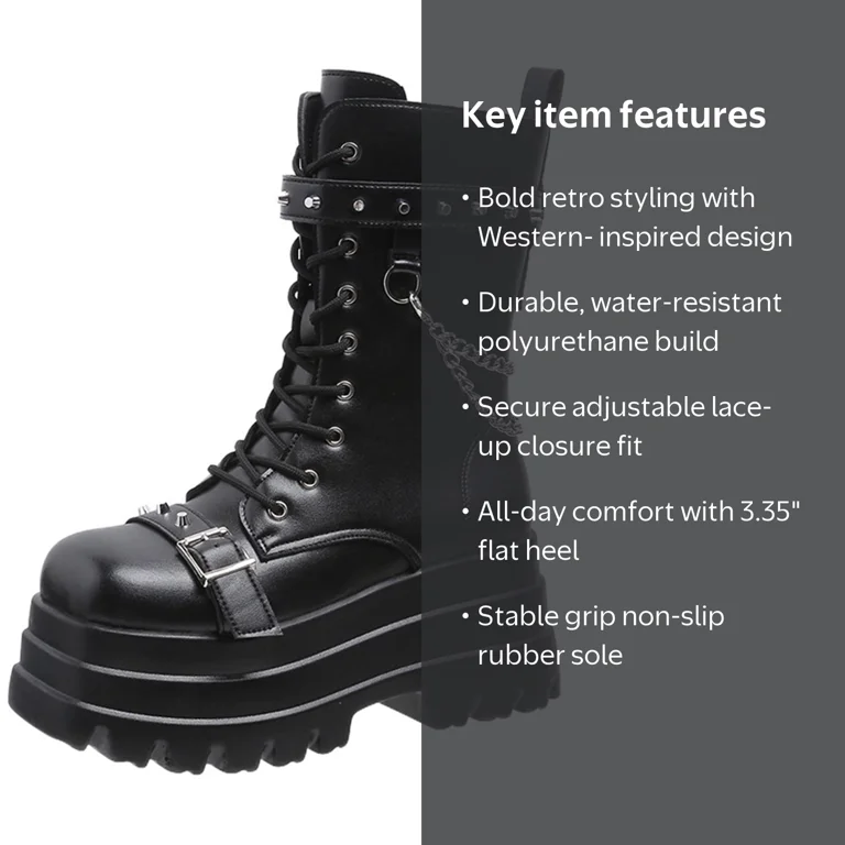 Kijblae Women's Punk Boots, Gothic Black, PU, 41 - Walmart.com
