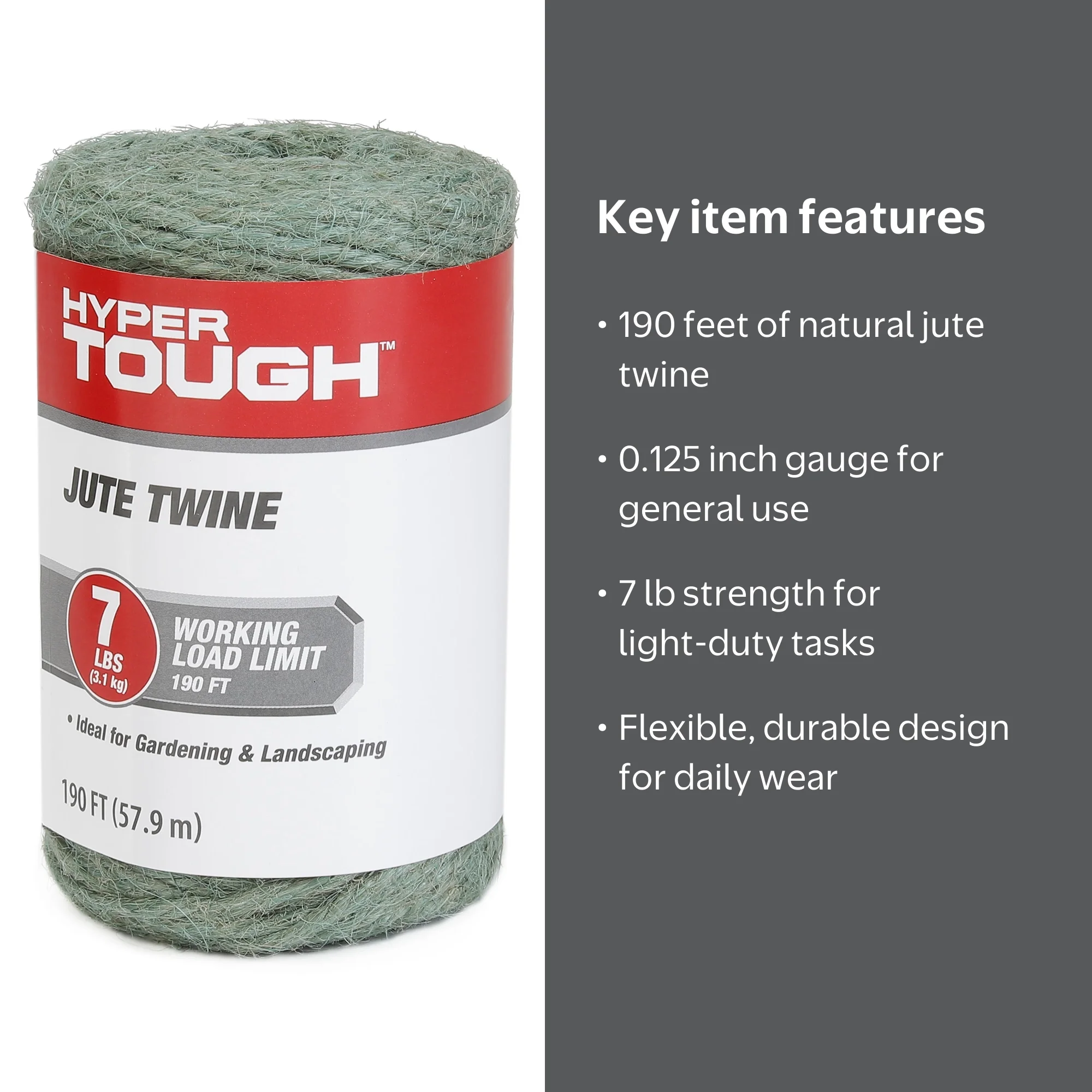 Hyper Tough 190ft Jute Twine Green, 7 lb Working Load Limit