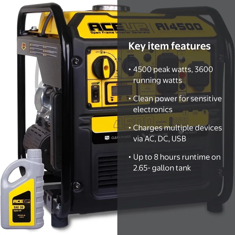 Aceup Energy, Inverter Generator, 4500 Watt Open Frame, Gas