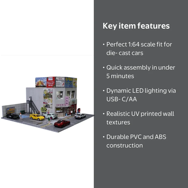 Diorama 1:64 Scale Car Garage Model, LED Lighting City Street