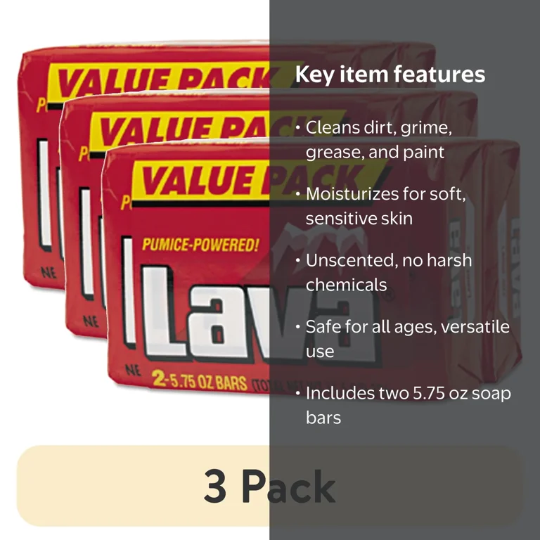 3 pack) Lava Heavy-Duty Hand Cleaner Bar Soap, 5.75 oz (Twin Pack