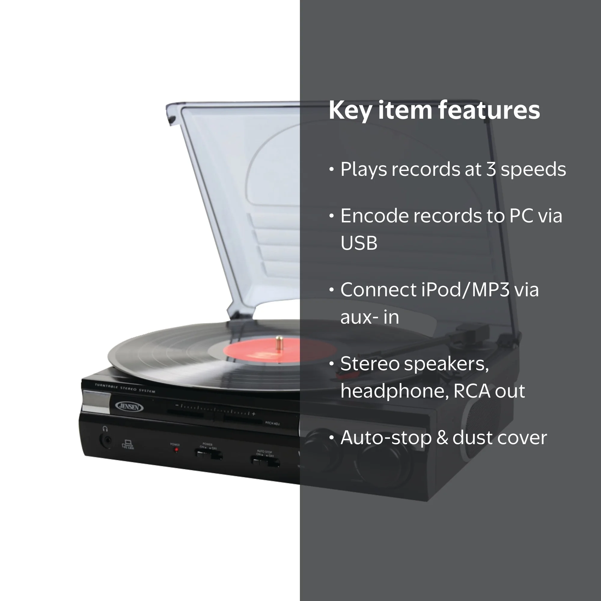 JENSEN JTA-230 3-Speed Stereo Turntable - Walmart.com
