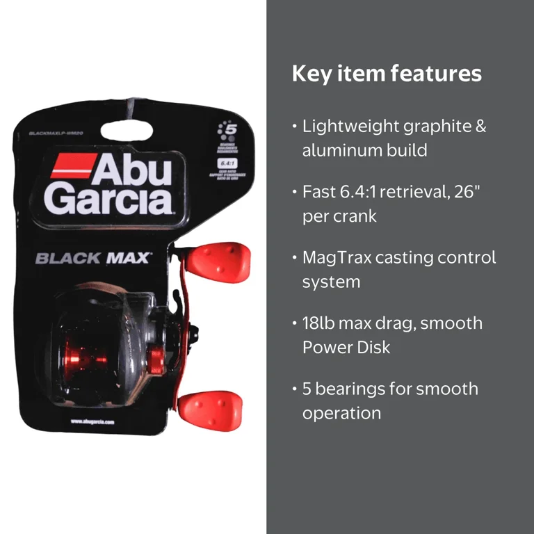 Abu Garcia Black Max Baitcast Reel, Right Hand Fishing Reel