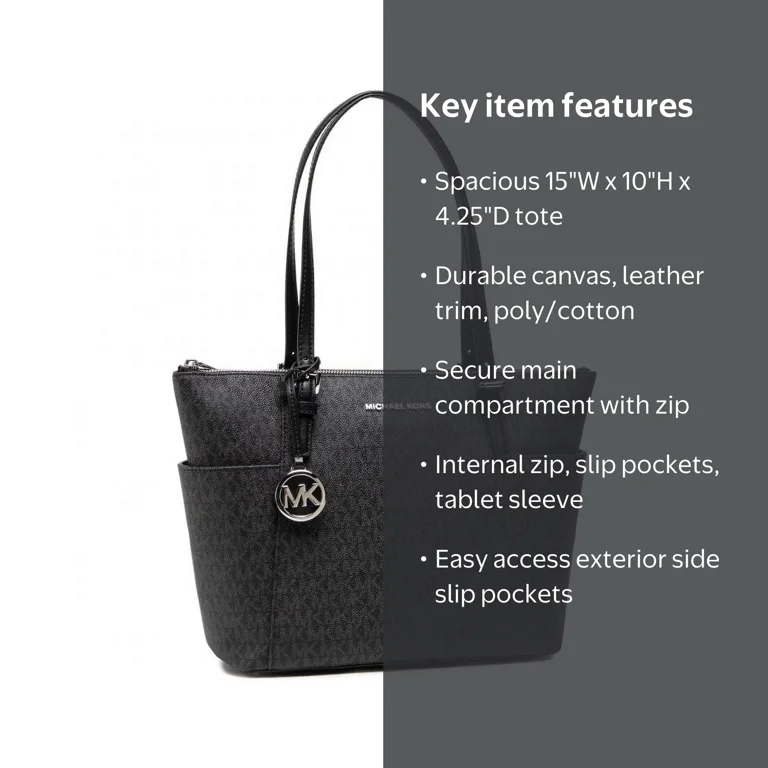 MICHAEL KORS ブラック トートバッグ MKロゴ付き Michael Kors Signature Jet Set Large Logo Top-Zip Tote Bag for