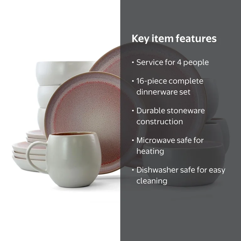 Elama Mocha Mauve 16 Piece Stoneware Dinnerware Set in Purple