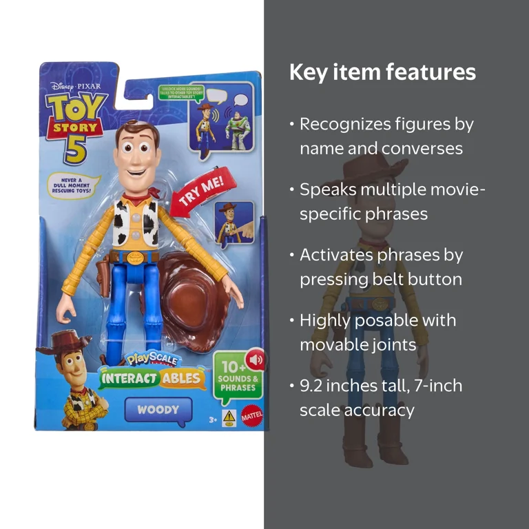 Disney Pixar Toy Story, Talking Woody Figure, 9.2 inch, Multicolor
