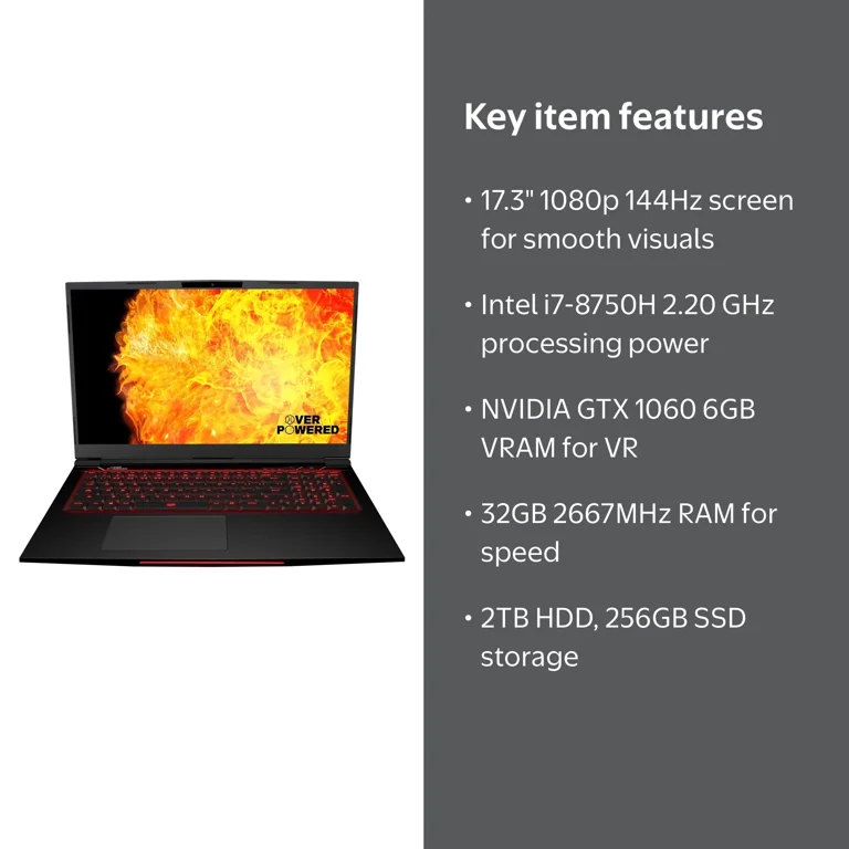 OVERPOWERED Gaming Laptop 17+, 2 Year Warranty, 144Hz, Intel i7