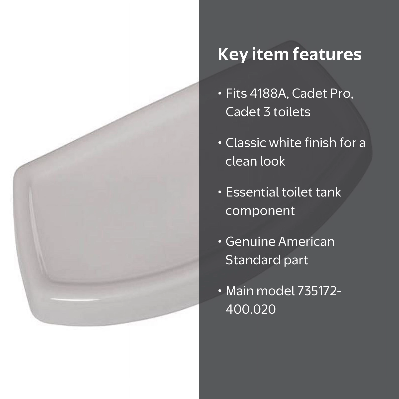 American Standard, Toilet Tank Lid, 735172-400.020, White