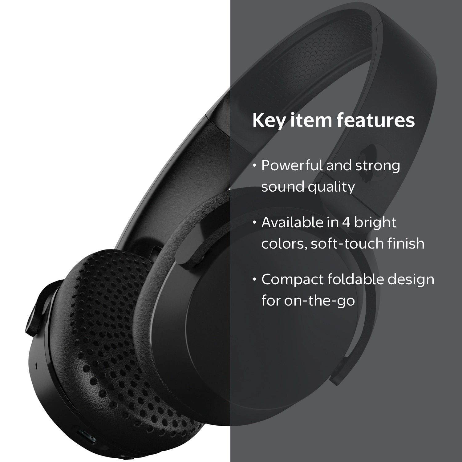 Skullcandy Riff Wireless On-Ear Headphones, Black, 12-Hour Battery