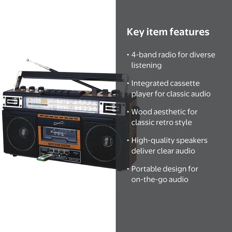 Supersonic Retro 4-band Radio And Cassette Player With (wood