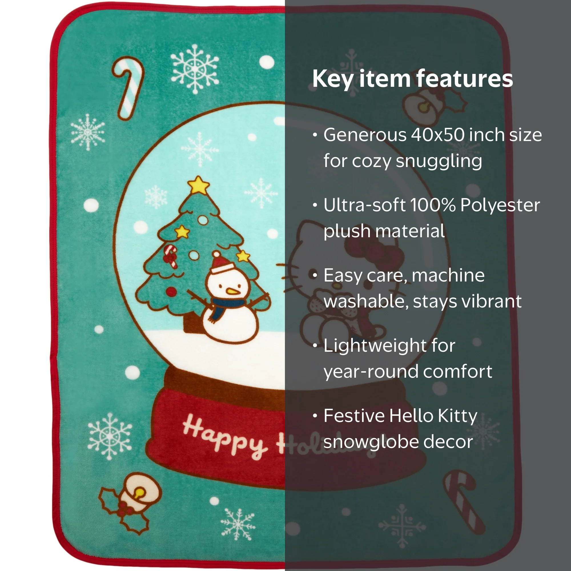 Hello Kitty Kids Holiday Snowglobe Silky Soft Throw Blanket, 40x50