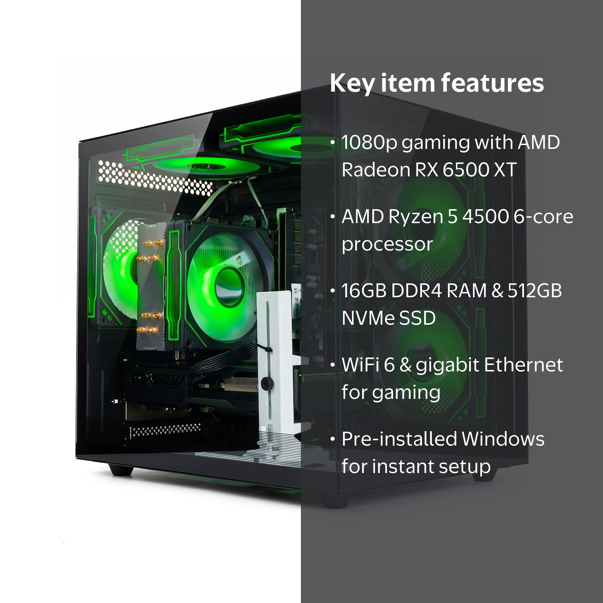 WIWB Gaming PC, Ryzen 5 5600, RX 6500 XT 4GB, 16GB DDR4, 1TB SSD