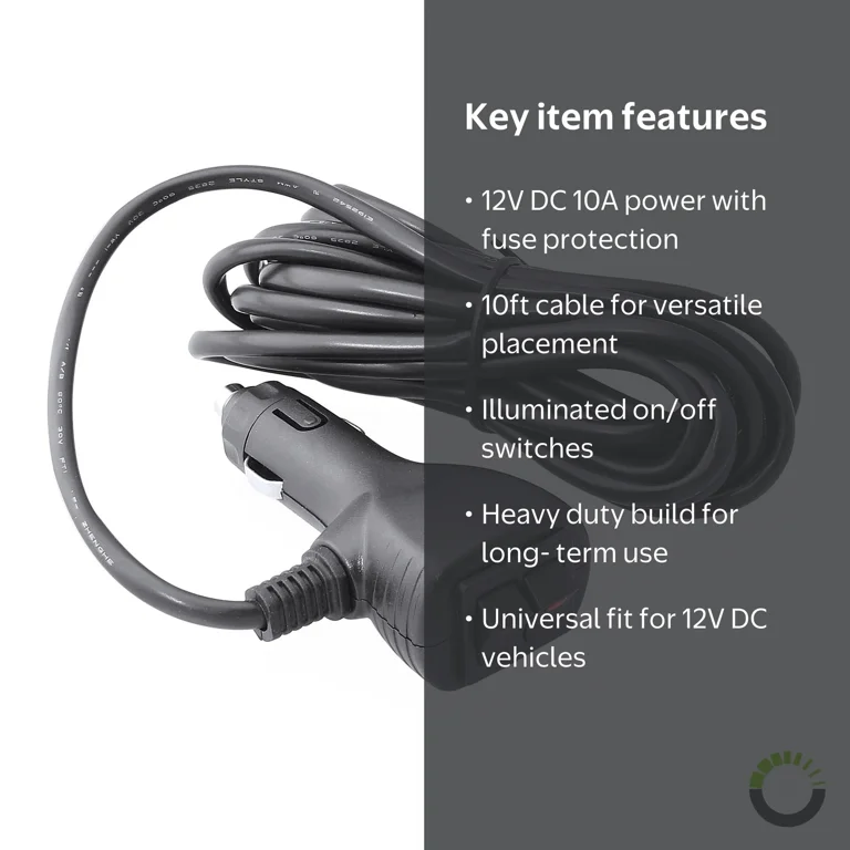 cigarette lighter extension with on off switch cord Rearmaster Car Charger Cigarette Lighter Power Cable for Includes a 10A fuse. Cigarette Lighter Socket 12VDC Extension