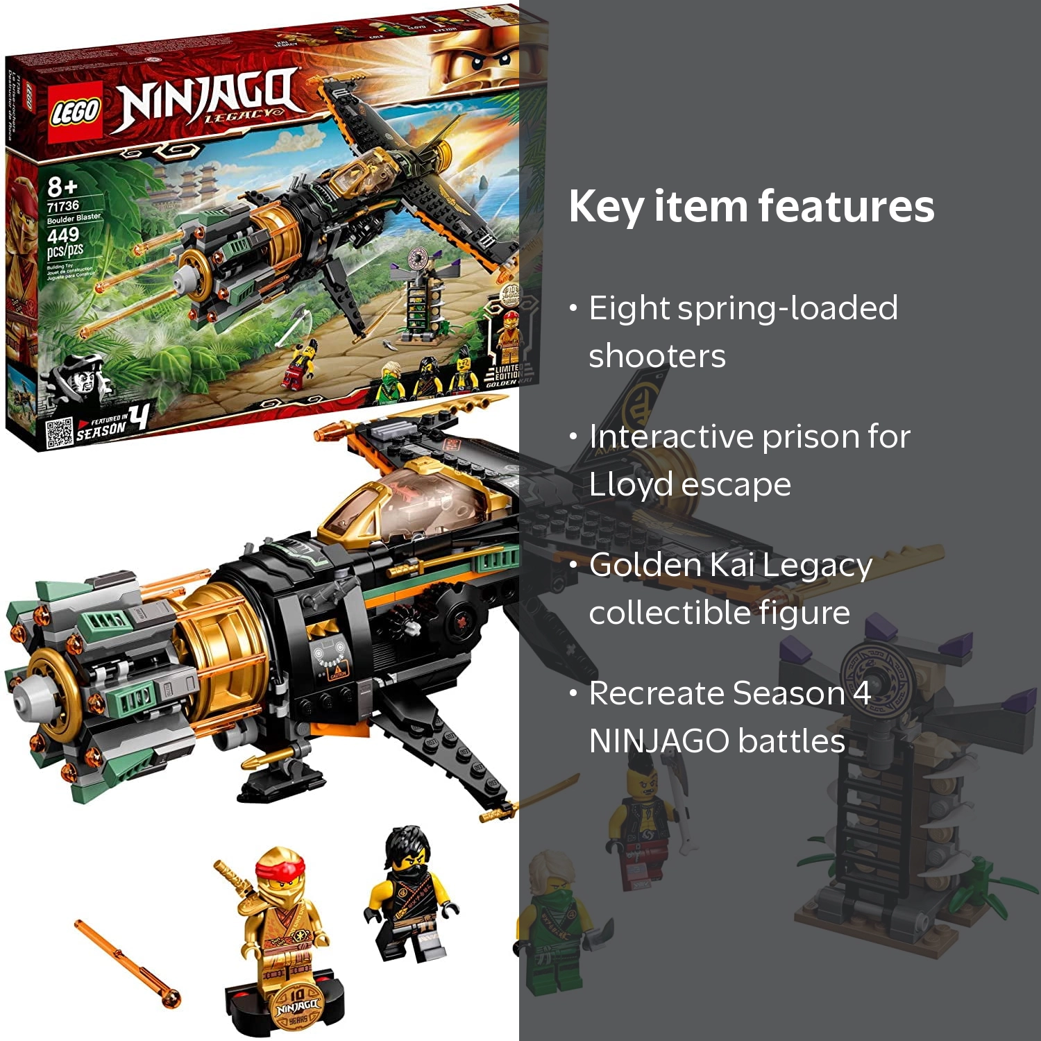 LEGO, NINJAGO 71736 Boulder Blaster, 449 Pieces, New 2021