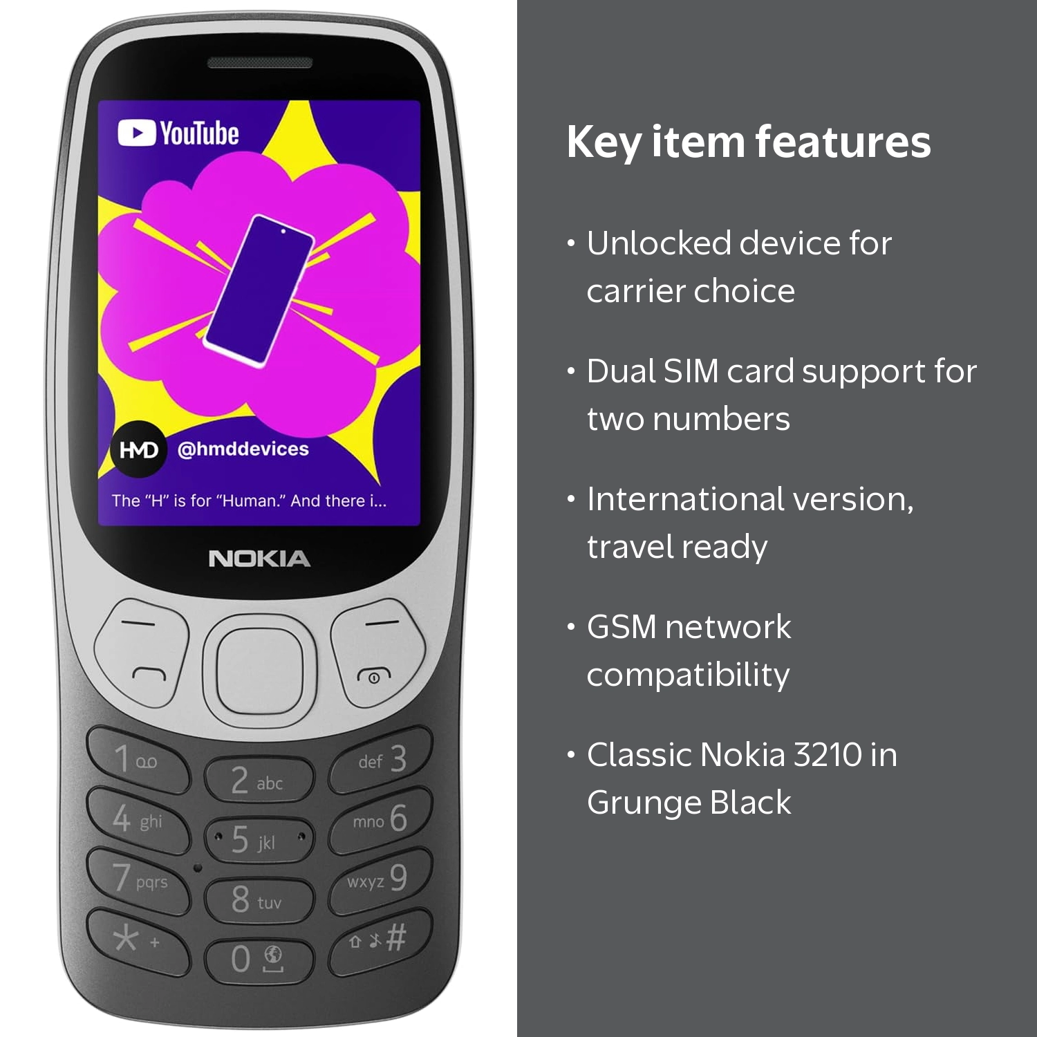 Nokia 3210, Dual SIM GSM Unlocked, International Version, Grunge