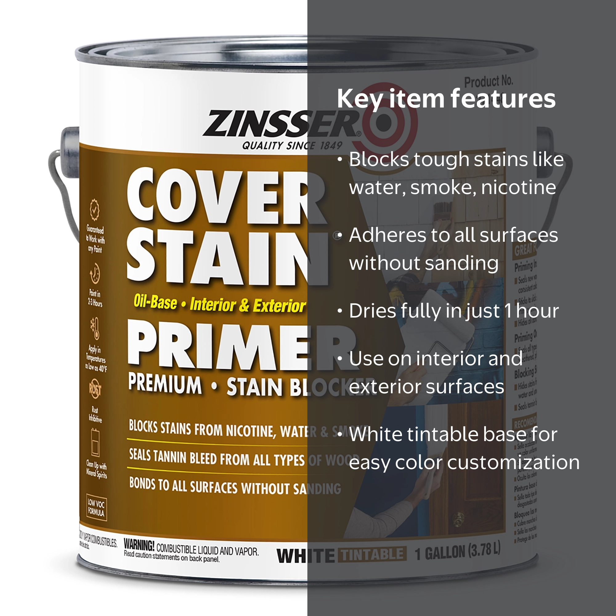 zinsser primer for cigarette smoke 307649 Odor Killing Primer, 5 Gallon, Clear based formula permanently locks in odor and seals stains from water Zinsser Odor Killing Water-Based Interior