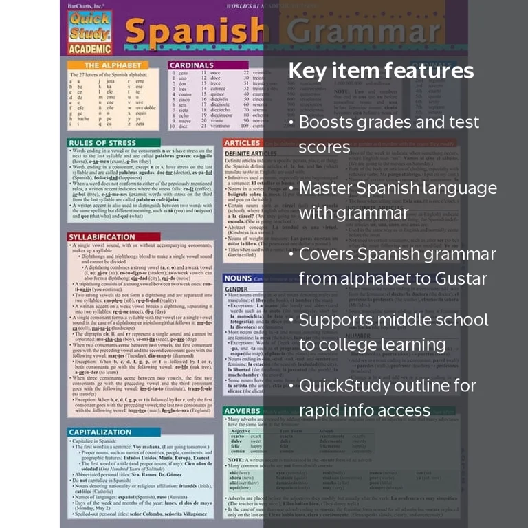 Dora Romero, Spanish Grammar Laminated Reference Guide, 6 pages