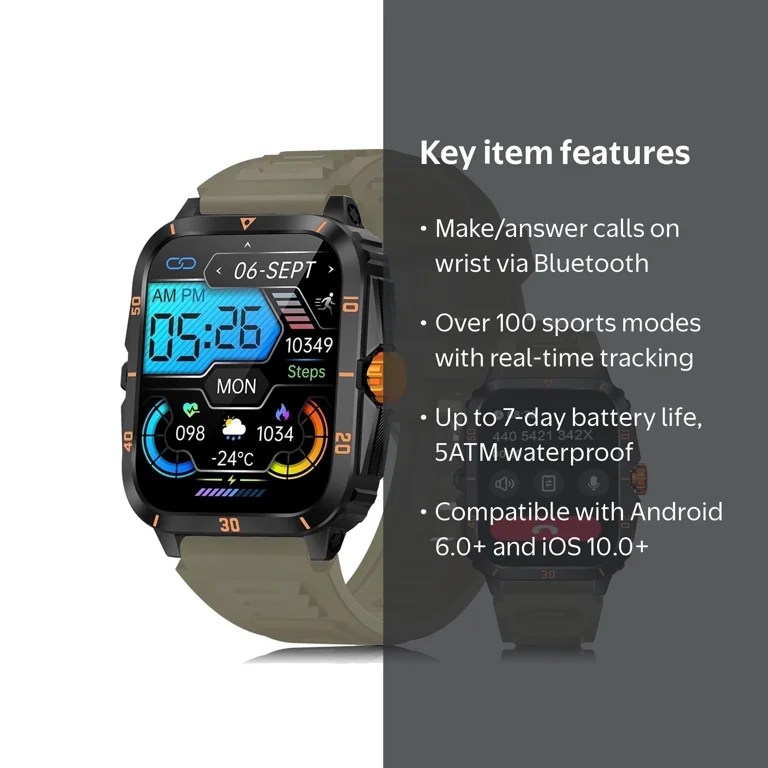 VIVISTAR Smart Watch, 1.96 Full Touch Answer Make Call Android