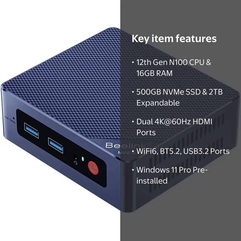 Beelink Mini S12 Pro PC, Intel Alder Lake-N100, 16GB RAM, 500GB