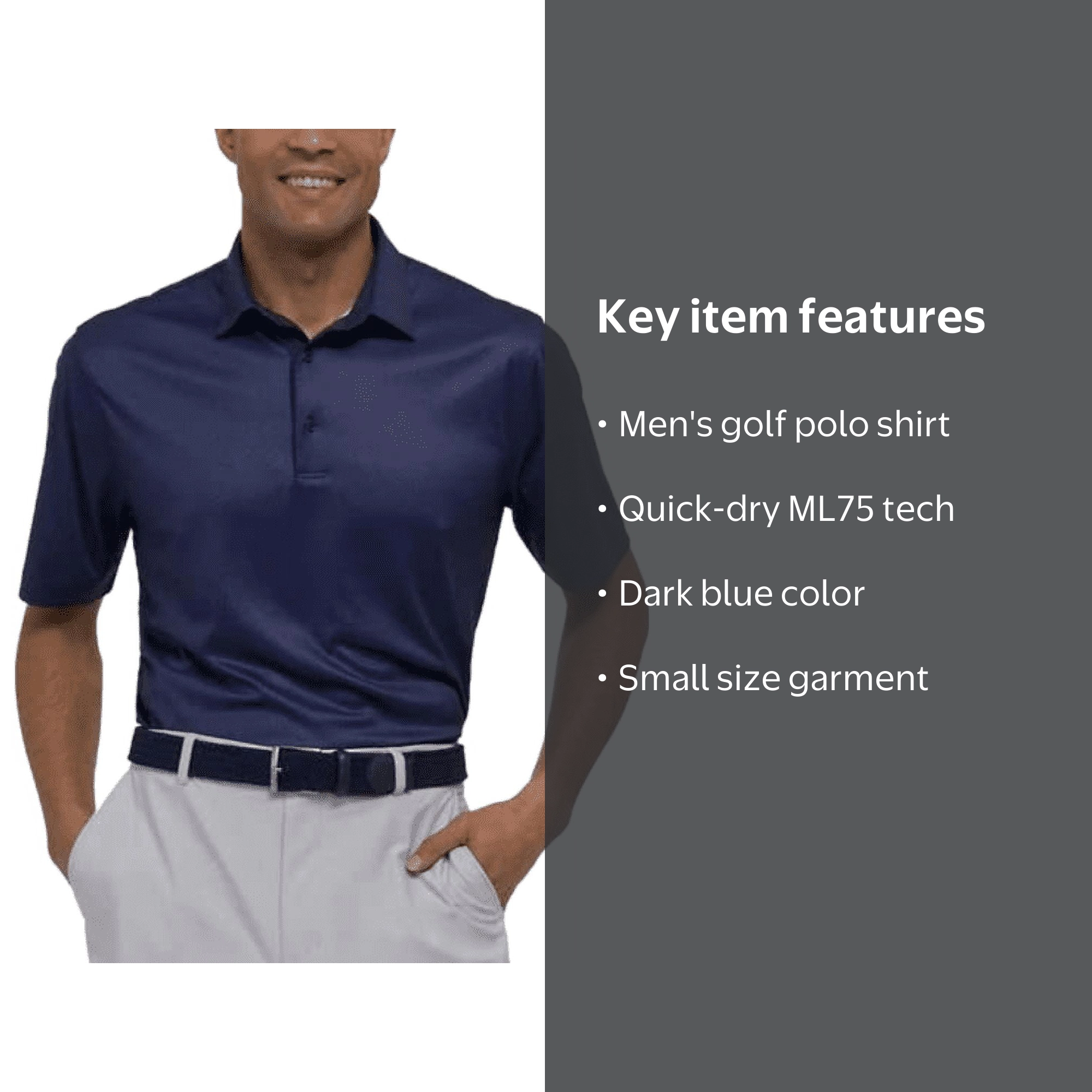 Greg Norman Men's Play Dry ML75 Golf Polo Shirts (Dark Blue, Small