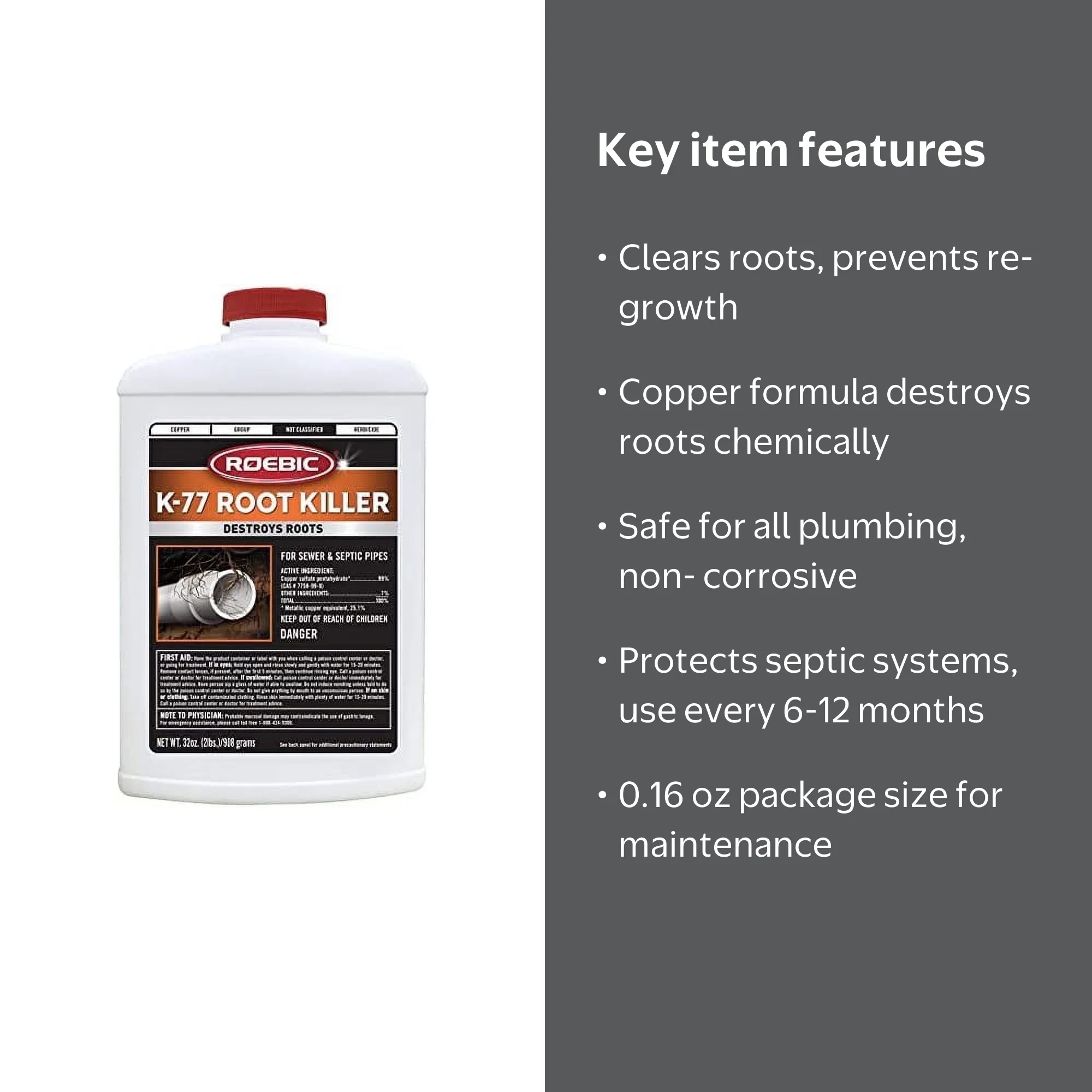 Roebic K-77 Root Killer for Sewer and Septic Systems, Clears Pipes
