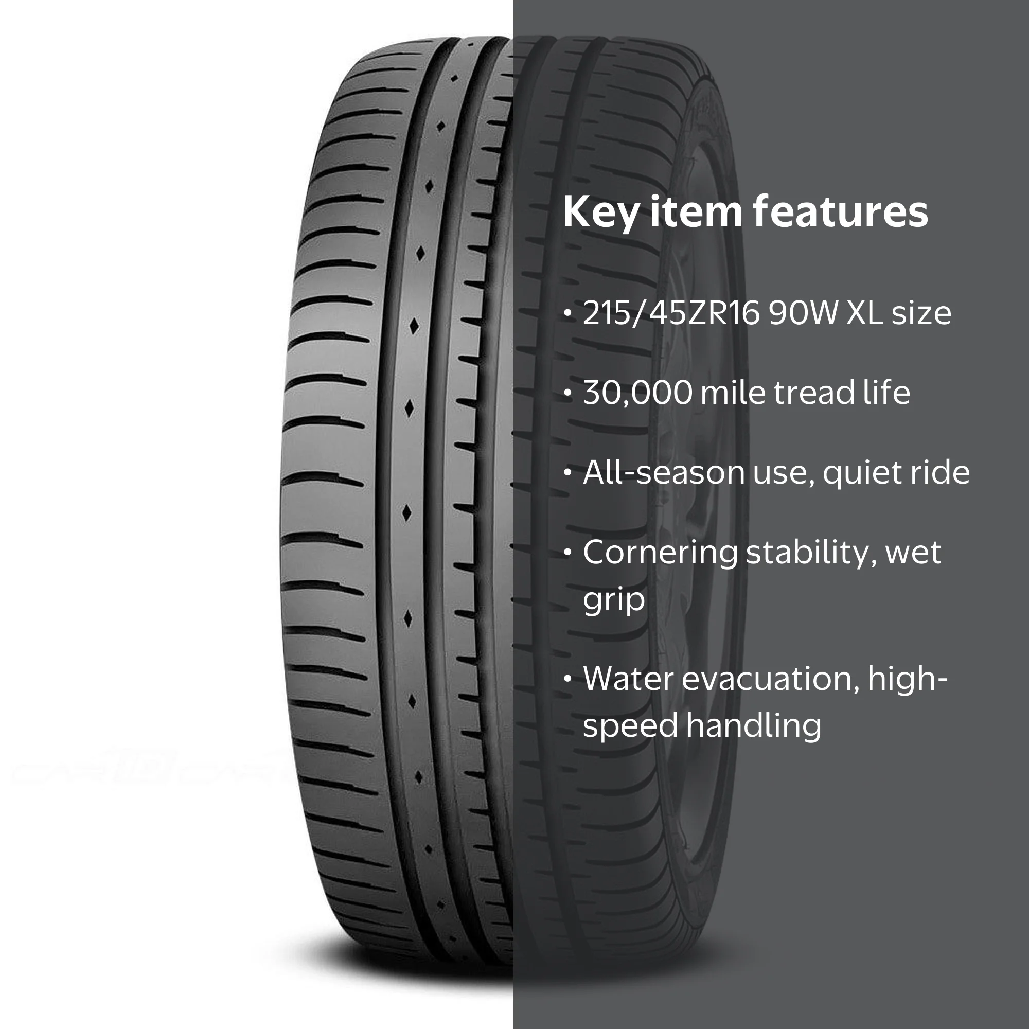 Accelera, Passenger Tire, 215/45ZR16 90W XL, All Season, Confident
