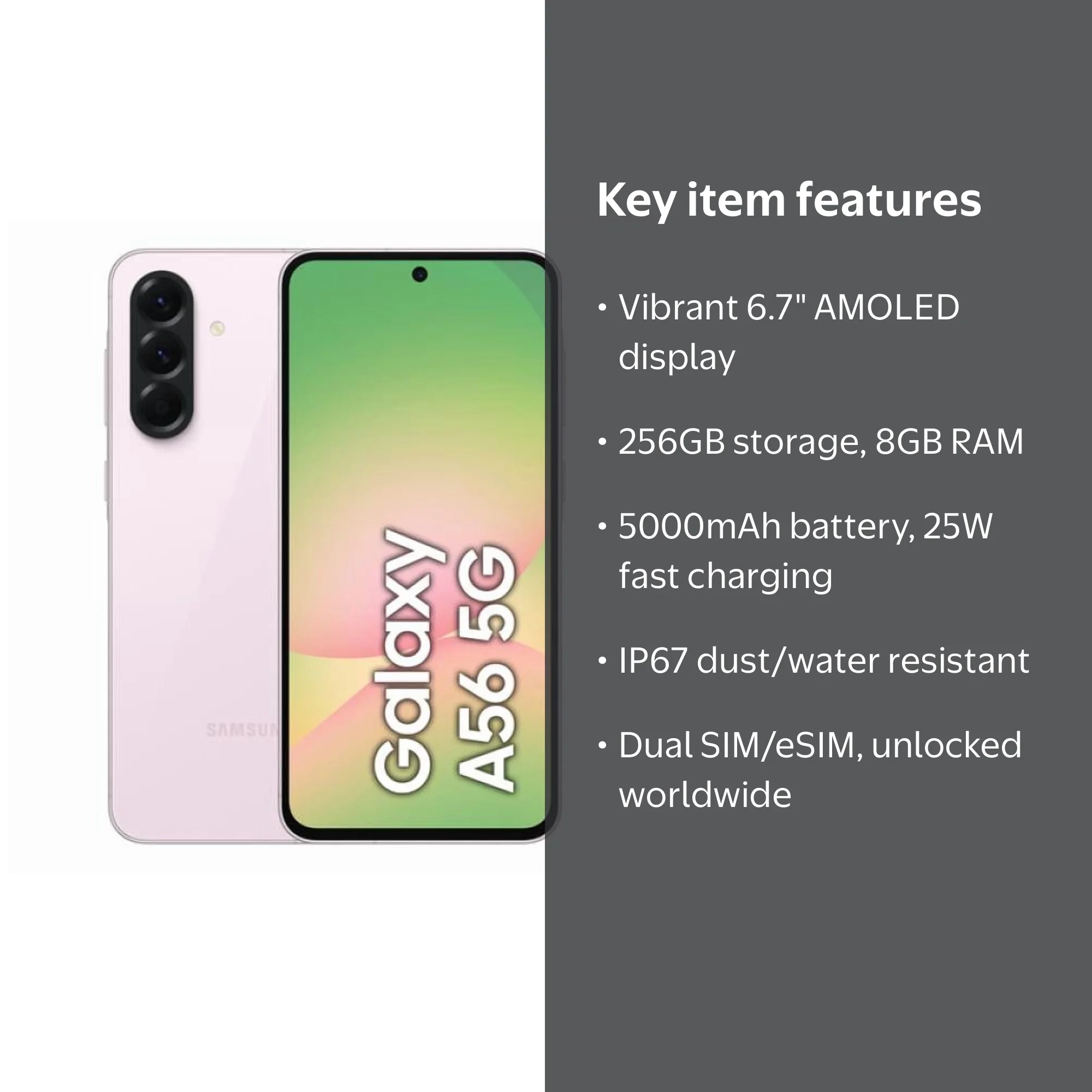 Samsung Galaxy A56 A566B 5G 2025 with AI | 256GB, 8GB, Dual SIM