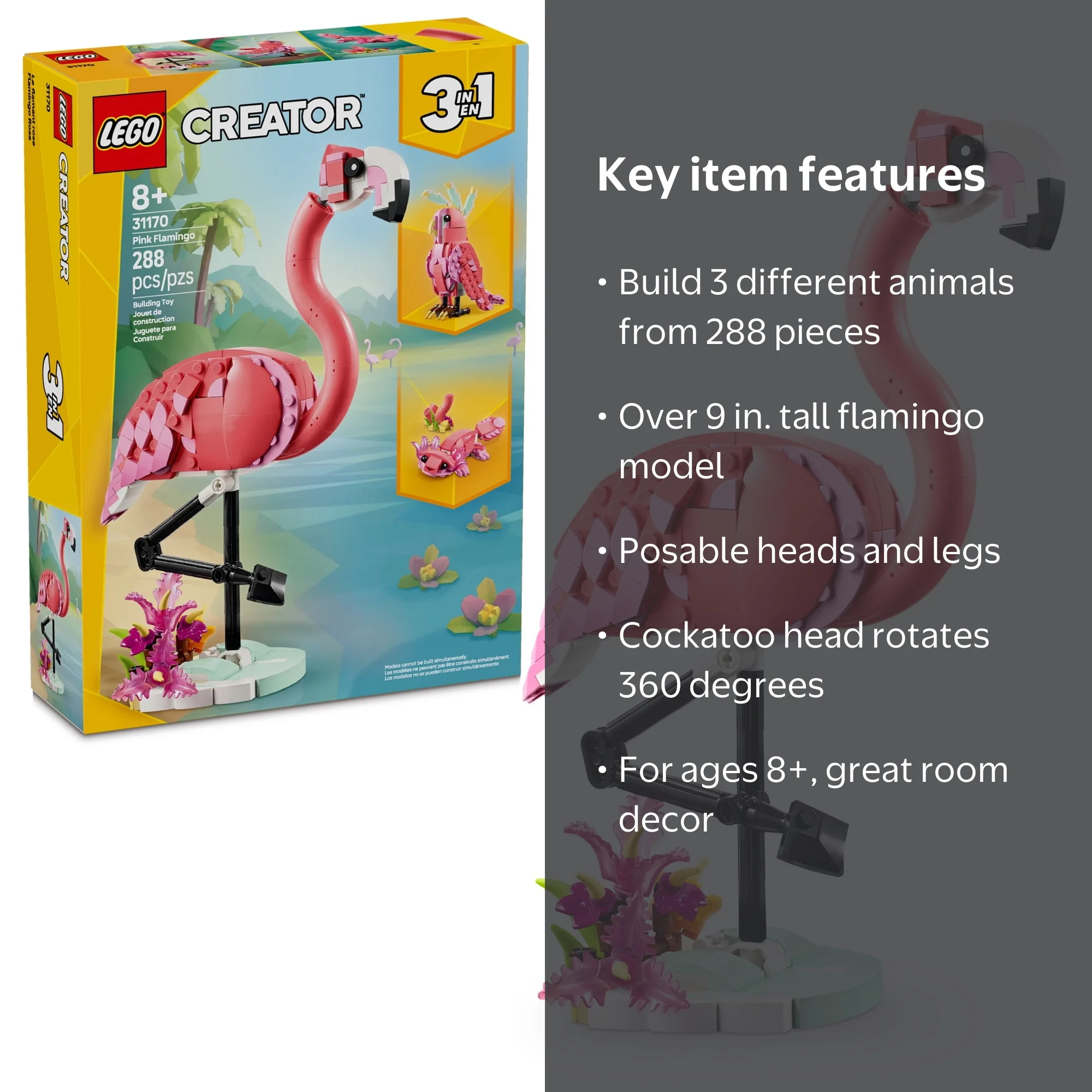 Free Shipping! LEGO Creative 3 in 1 Wild Animals Toy with Pink