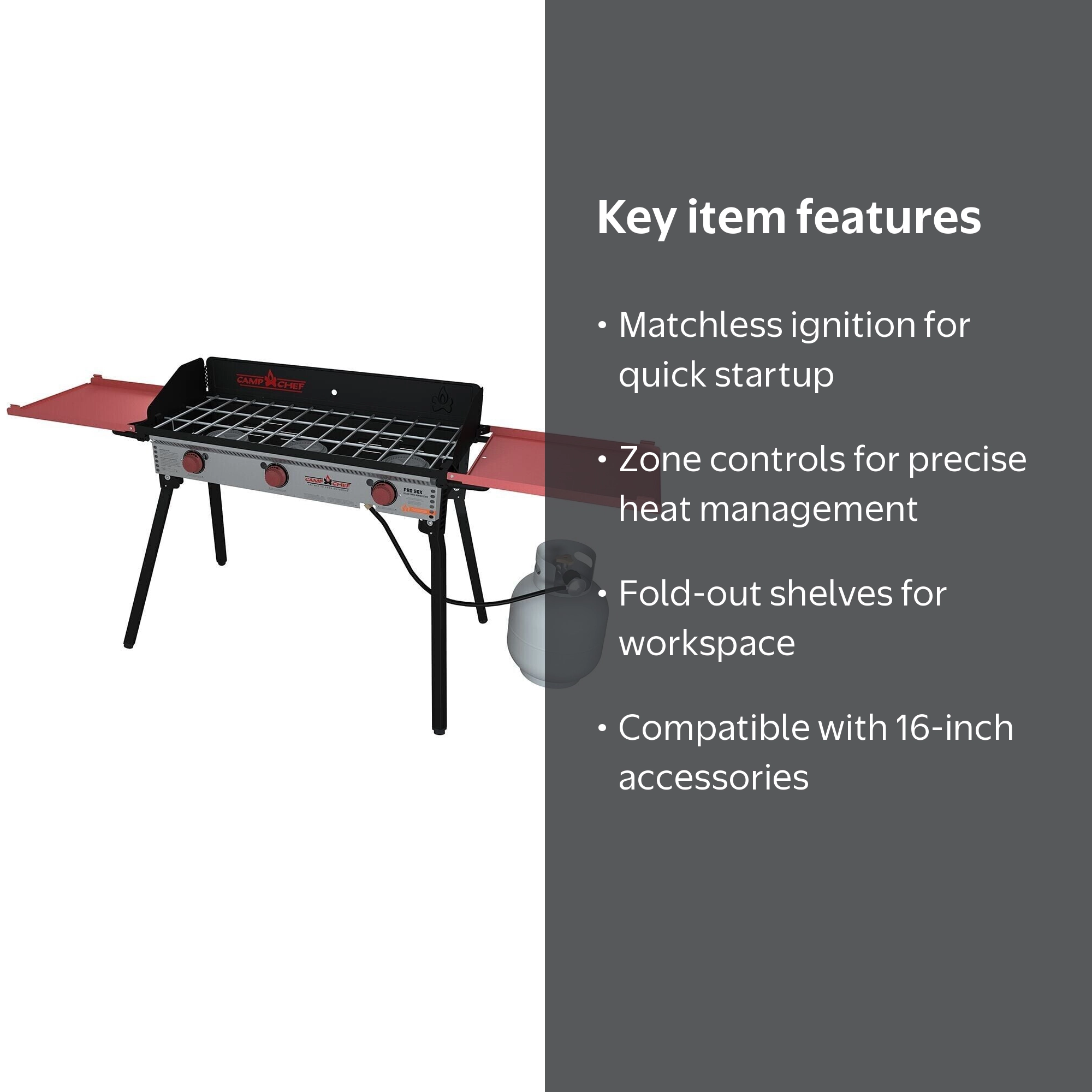 Camp Chef Pro 90X Three-Burner Outdoor Propane Stove with Folding