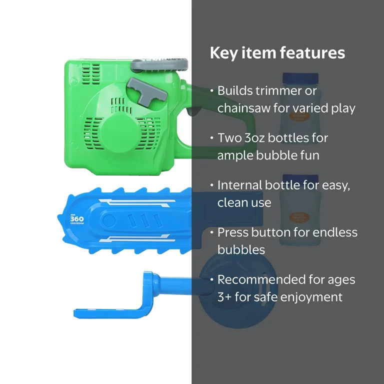 Play Day Bubble Chainsaw and Trimmer Combo Set for Kids, Includes
