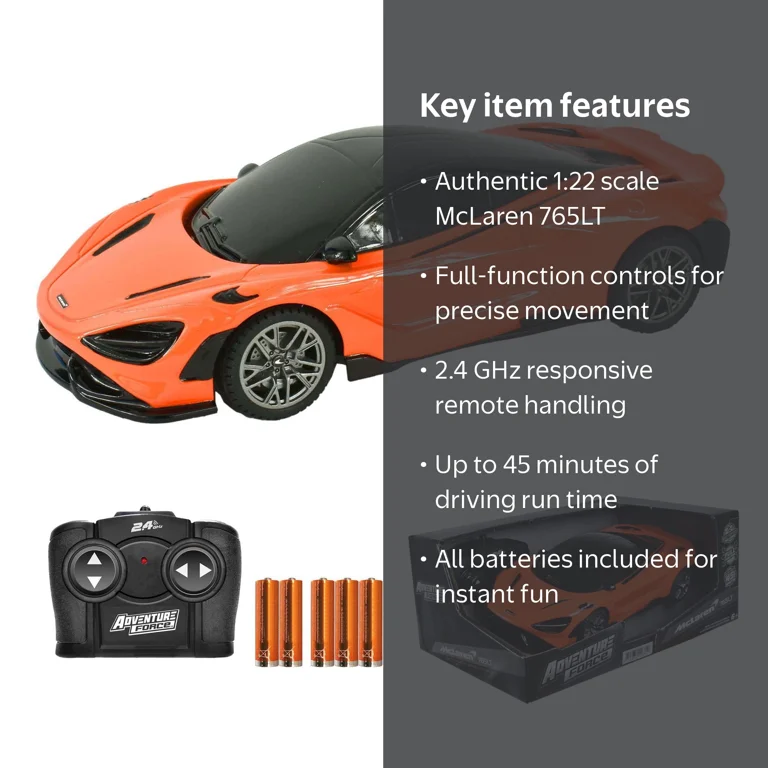Adventure Force McLaren 765LT RC Car, 1:22 Scale, 2.4GHz, Full