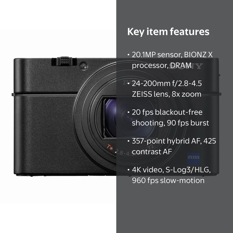 Sony, Digital Camera, 24-200mm ZEISS Lens, 20.1MP, 4K Video
