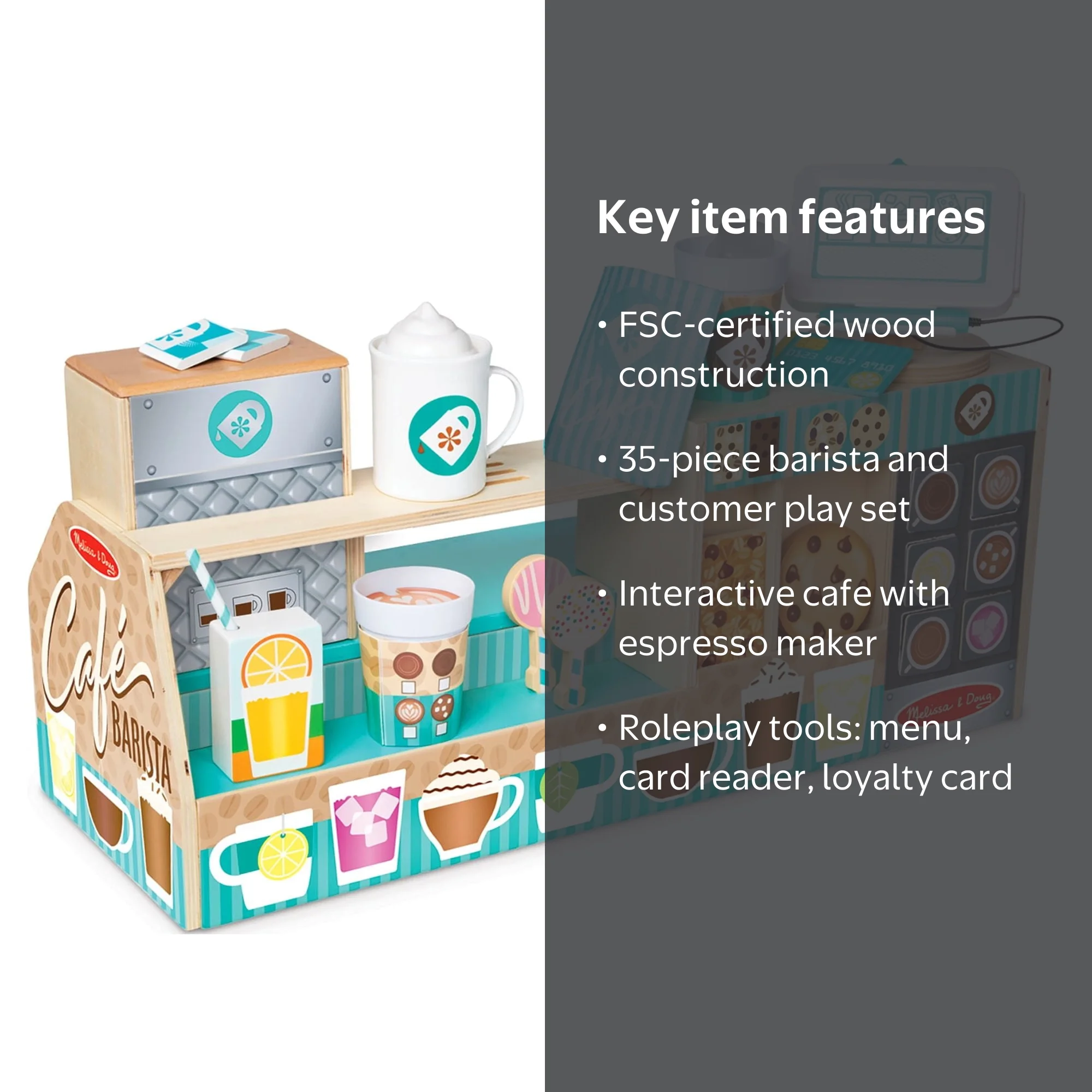 Free Shipping! Melissa & Doug Wooden Café Barista Coffee Shop with
