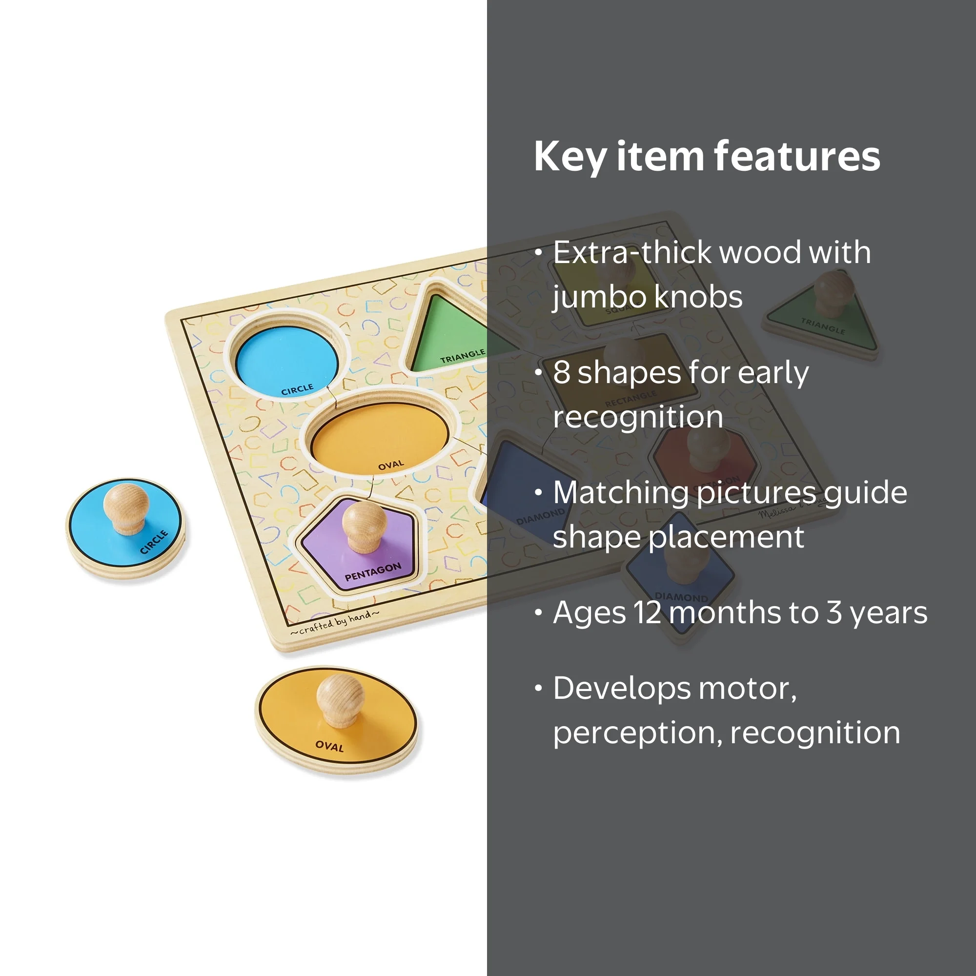 Melissa & Doug Deluxe Jumbo Knob Wooden Puzzle - Geometric Shapes