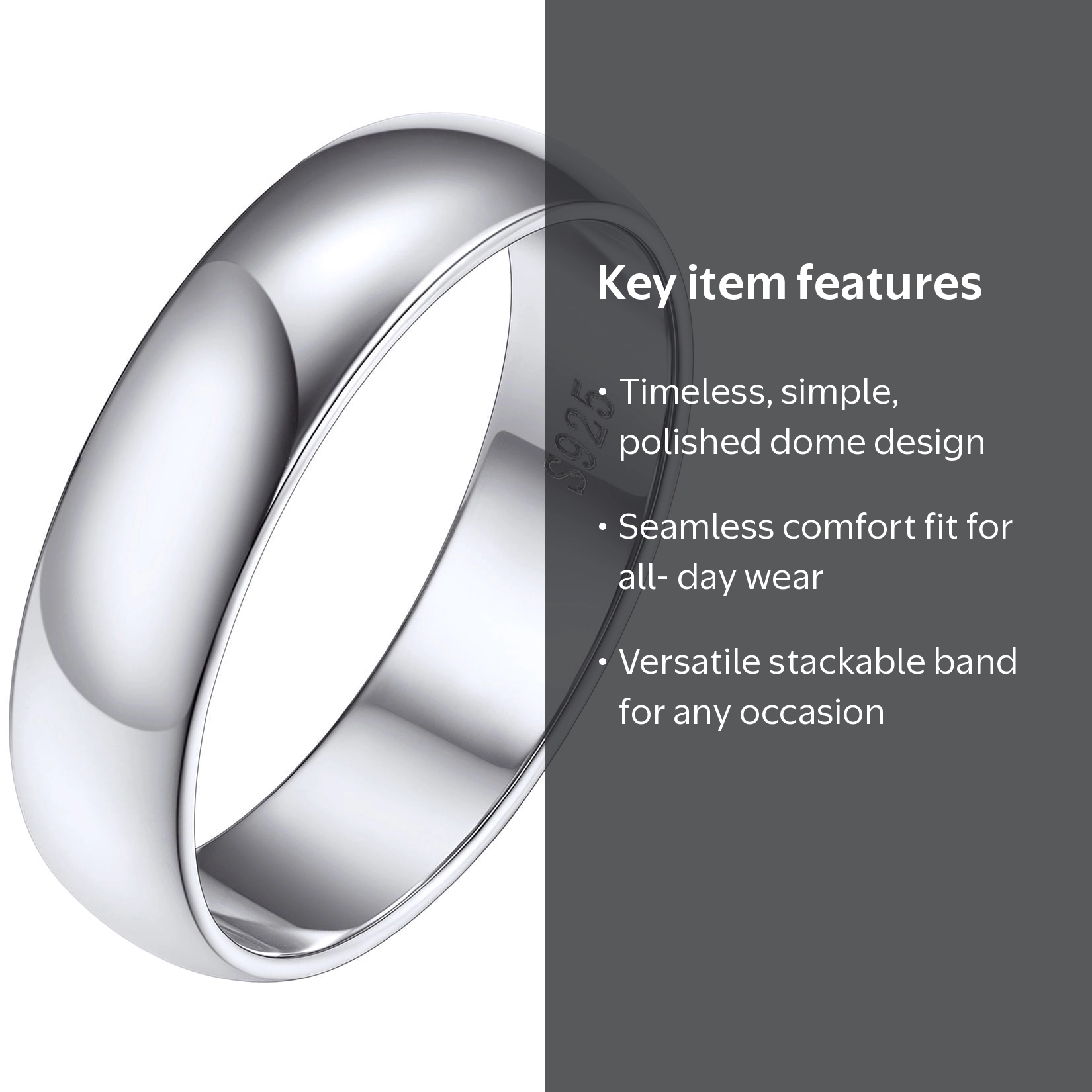 Silvora Sterling Silver Ring, 5mm Eternity Wedding Band, Size 7