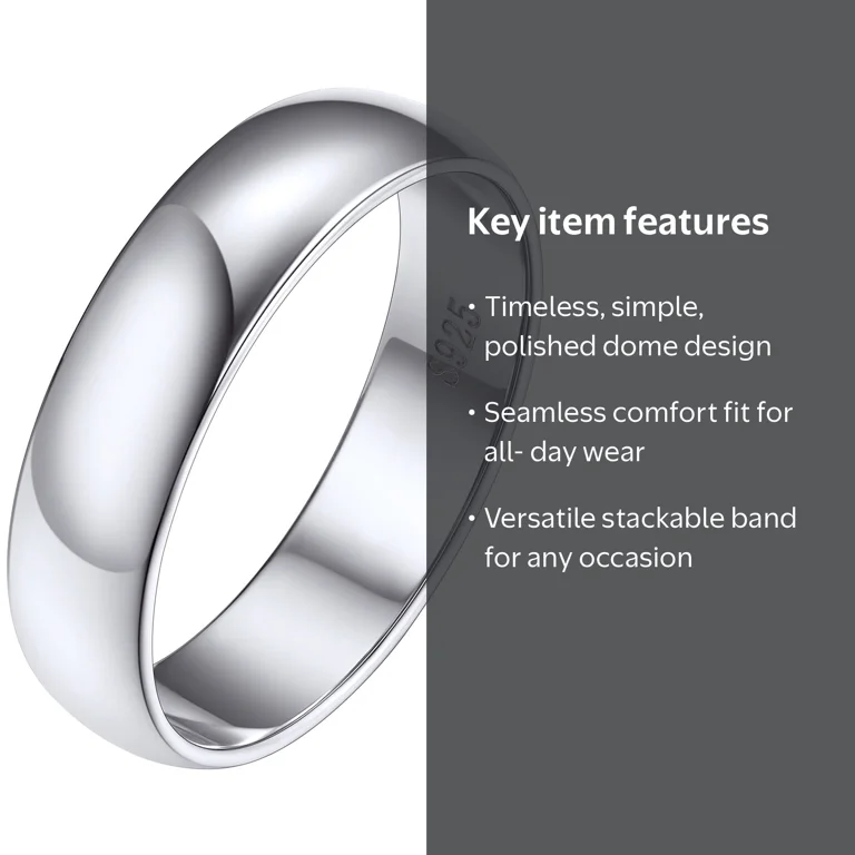 Silvora Sterling Silver Ring, 5mm Eternity Wedding Band, Size 7