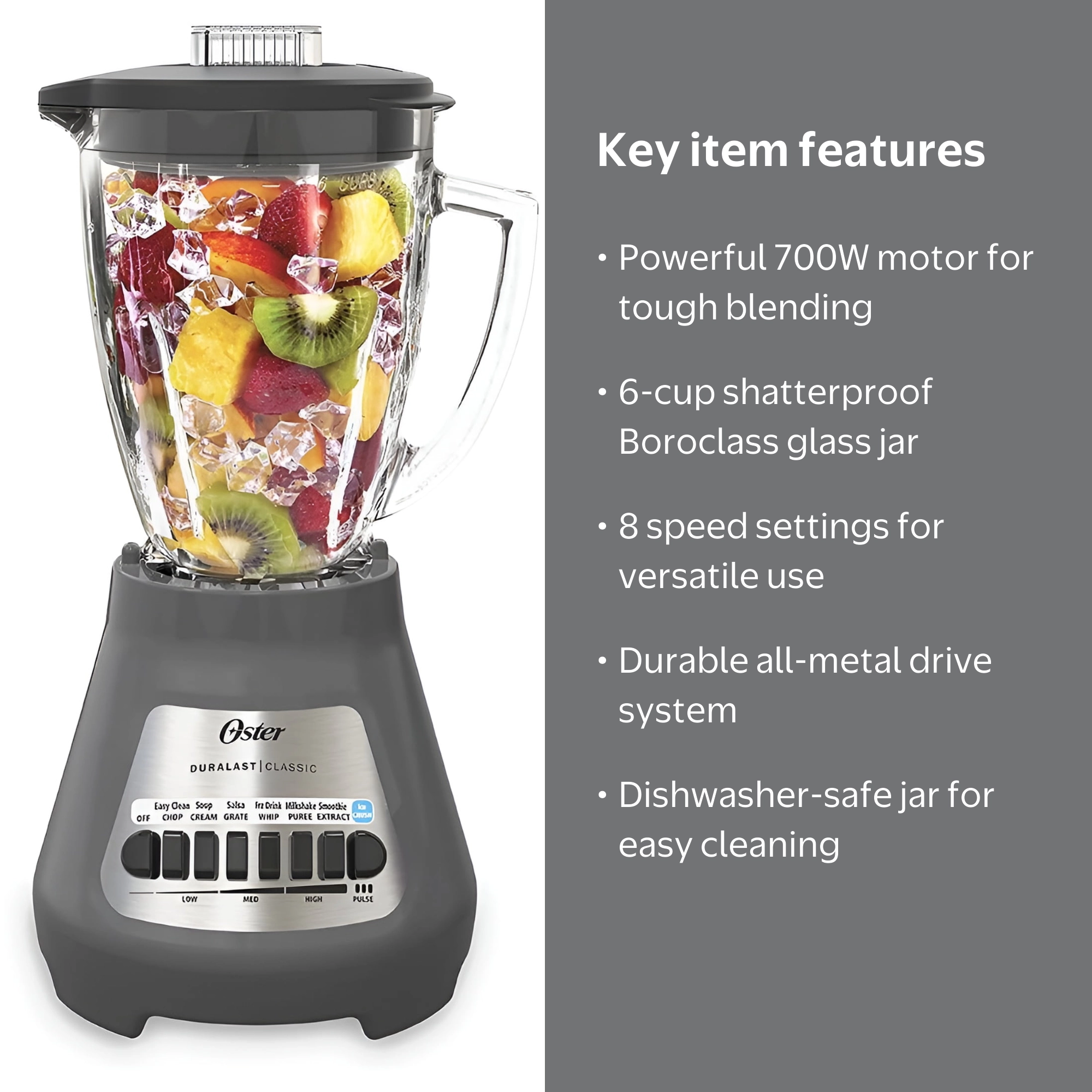 Oster Kitchen Glass 8-Speed Blender for Smoothies, Durable All