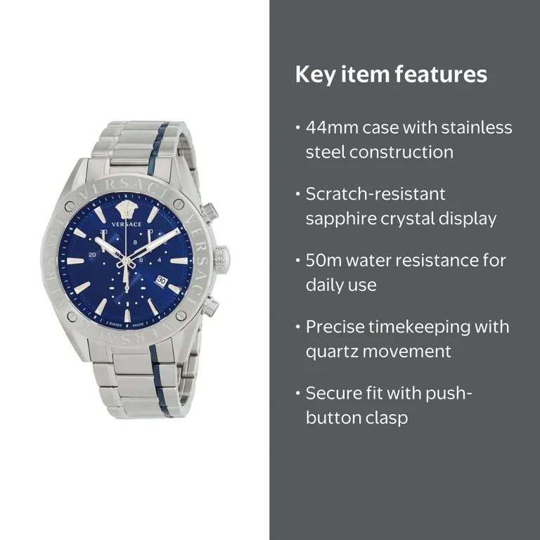 Versace V-Chrono Chronograph Quartz Blue Dial Men's Watch