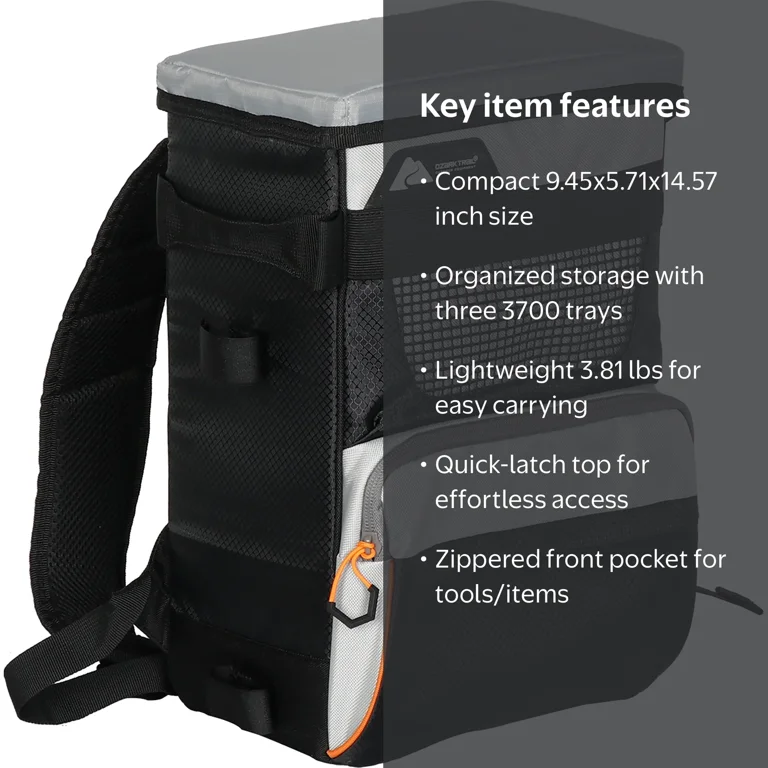 リュックサック　サーモボトル　バングルライト　3点セットFGO Ozark Trail Tackle Backpack with Three 3700 Trays, Gray, Polyester