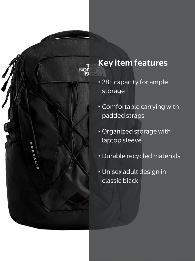 The North Face Borealis Backpack, Unisex, Black, 28L, Laptop