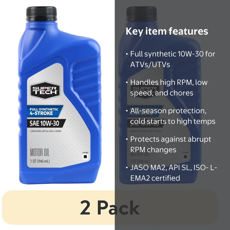 2 pack) Super Tech Full Synthetic SAE 10W-30 4-Stroke ATV Motor