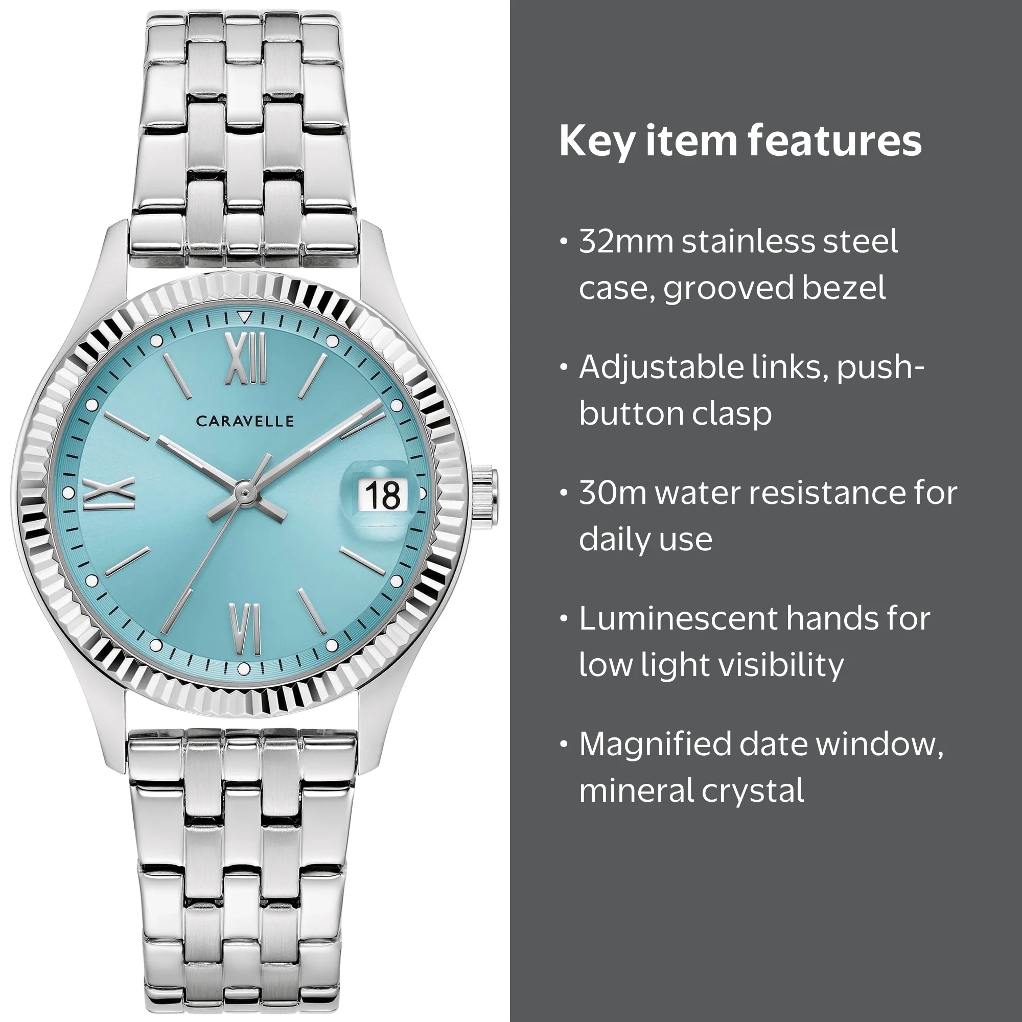 Rare Womens Caravelle By Bulova Watch 23mm Silver Tone Blue Dial New Battery Amazon.com: Caravelle by Bulova Ladies main image 3