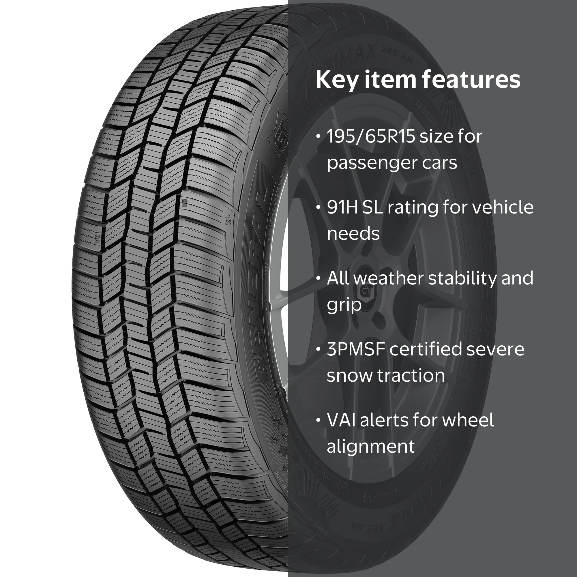 General Tire Altimax 365AW All-Weather Tire, Size 195/65R15 91H