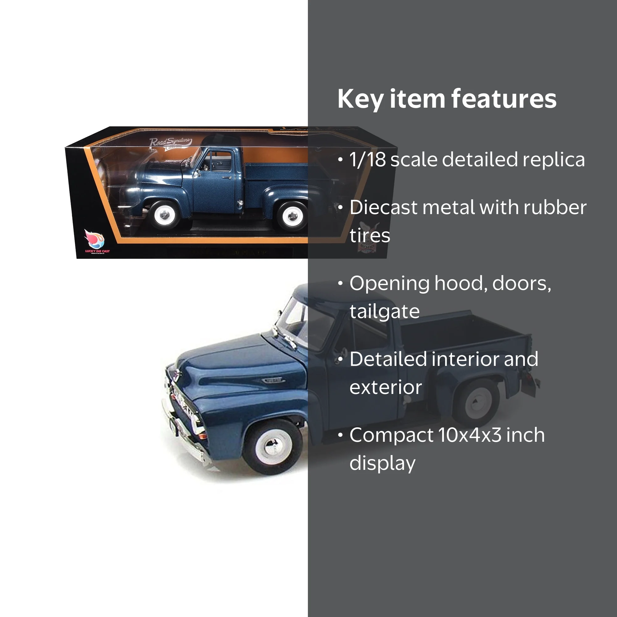 1953 Ford F-100 Pickup Dark Blue 1/18 Diecast Model Car by Road