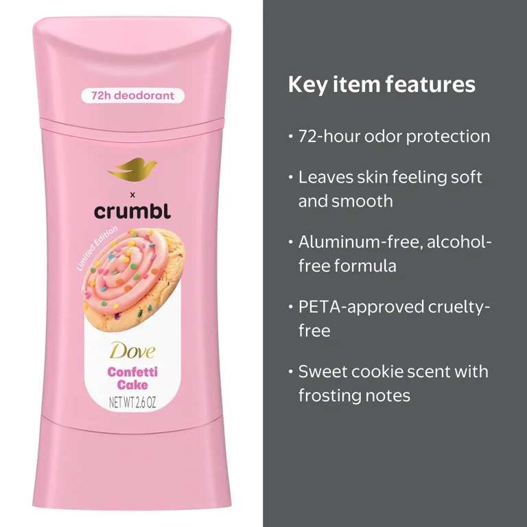 Dove Crumbl Limited Edition Confetti Cake Deodorant Stick, 2.6 oz