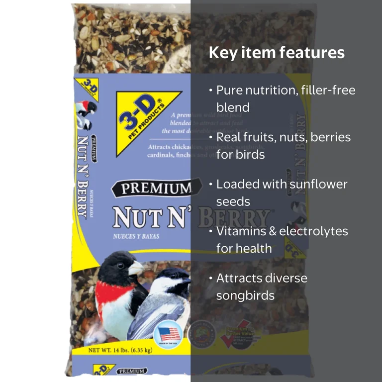 3-D Pet Products Premium Nut N' Berry Blend Dry Wild Bird Food, 14