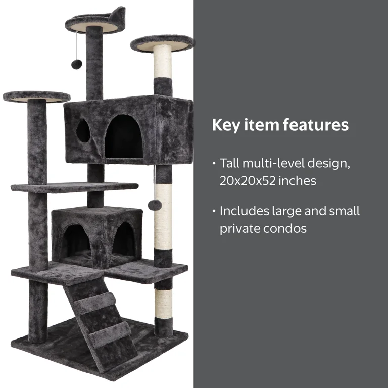 ZenStyle 53-inch Cat Tree, Condo Scratching Post Tower, Plush Dark