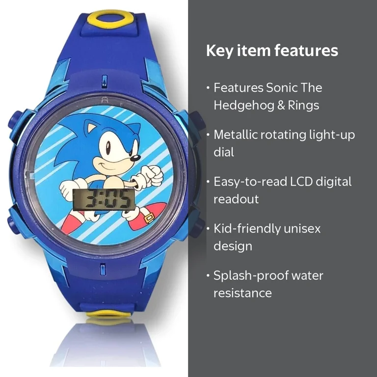 Sonic the Hedgehog ソニック　キャラクロック SEGA Sonic The Hedgehog Kids Digital Watch, Light-up Dial