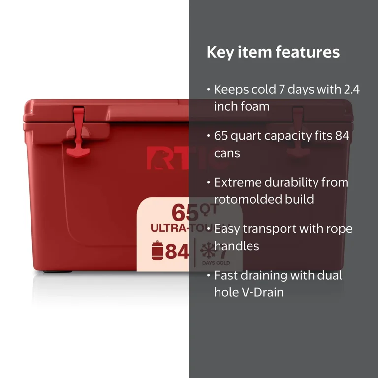 RTIC 65 QT Ultra-Tough Rotomolded Hard-Sided Ice Chest Cooler